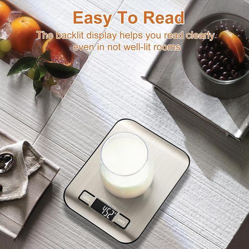 CYFAZA Food Kitchen Scale Stainless Steel 5kg/1g With Tare Function, LCD Display, Battery Operated