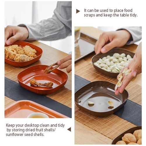 A set of 10 - wood grain trays, fruit plates, dinner plates-Walnut wood color