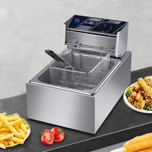 Em 6L Single Tank Energy Efficient Double Electric Chips /Chicken /Mandazi Deep Fryer Machine _ Silver EF01 (1 YR WRTY)