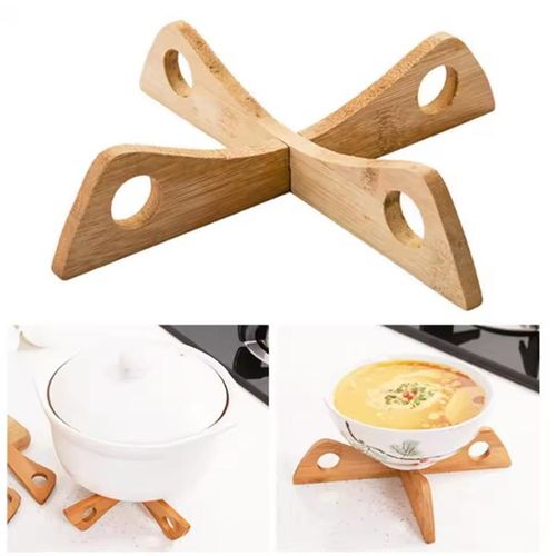 2 Pack Bamboo Trivet Pot Holder - Detachable Heat Insulation Stand for Wok, Frying Pan, Dutch Oven - Reversible Cooling Rack for Hot Pans - Heat Resistant for Countertop, Camping, Outdoor