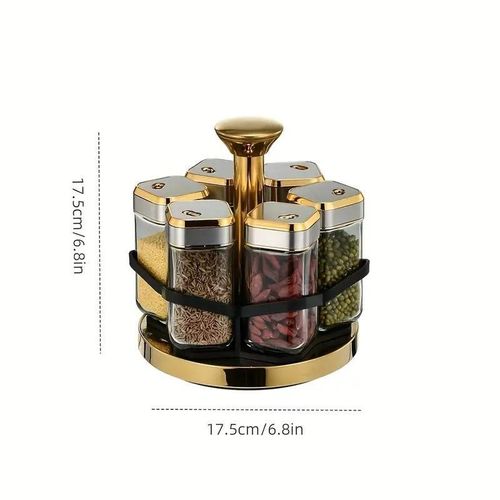 360-degree rotating spice rack with 6 spice jars