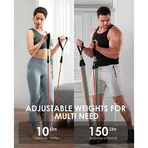 11PCS Fitness Strength Elastic Yoga Resistance Bands Exercise Bands Home Office Gym Mixed Colour