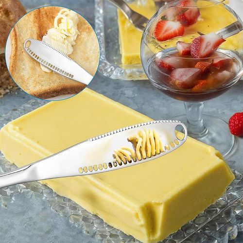 2 Pack Butter Spreader Knife – 3-in-1 Butter Curler, Slicer, and Spreader, Silver