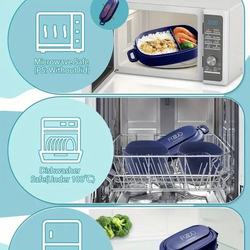 Sturdy Stackable Bento Lunch Box with Individual Compartments - Microwave Safe, Leak-Proof, Durable Polypropylene Container for Work and Outdoor Use - Navy
