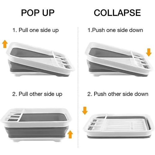 Large White Foldable Dish Drainer Plate Cutlery Basket，Collapsible Dish Drainer