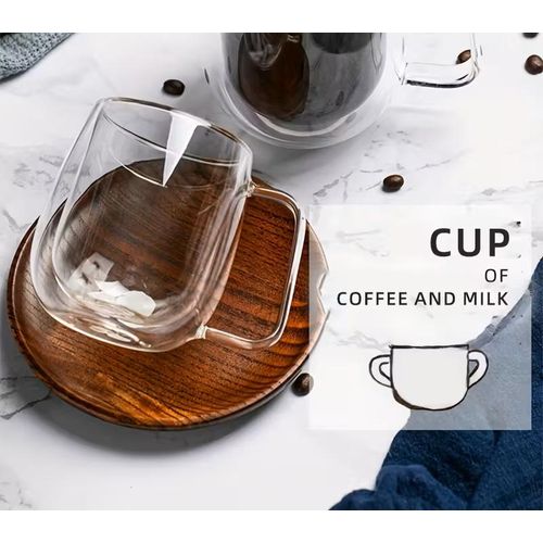 KnMn 2PCS 350ML 12OZ Double-Walled Insulated Glass Coffee Mugs with Handles