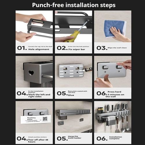 60CM k-n-ife rack with rod, chopstick storage rack, wall-mounted cutlery rack