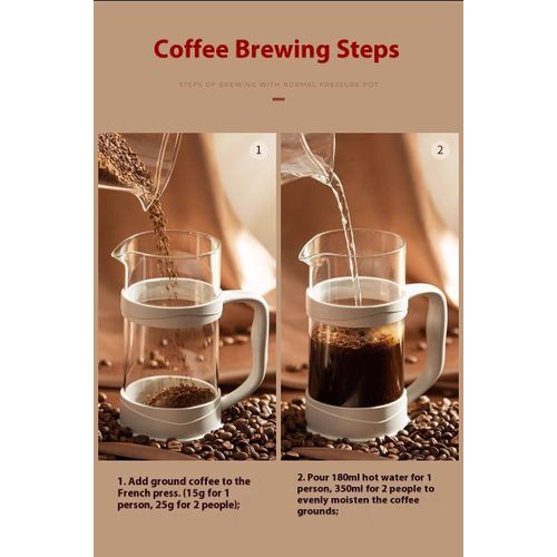 Plastic free glass tea press and coffee machine, 800ML hand brewed coffee pot - white