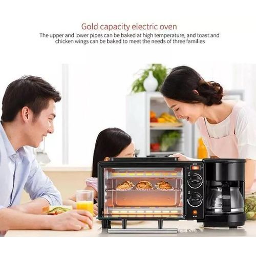 110V 220V Multifunction 3 In 1 Breakfast Machine Toaster Oven Pan Frying Coffee - Black
