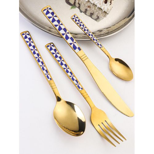 5 Pack Gold Silverware Set Stainless Steel Flatware with Spoons Forks Knife