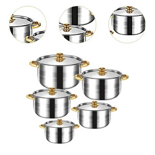 5-piece stainless steel cookware set - multifunctional soup pot with lid, enhanced capacity design, non-stick and scratch-resistant, suitable for all stove types