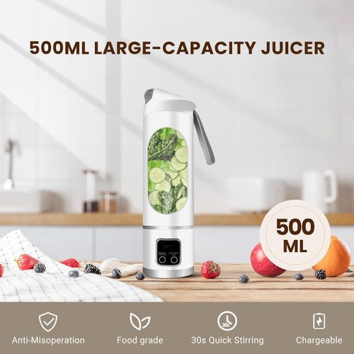 Portable personal electric USB juicer, 450ML mini blender, capable of making milkshakes and smoothies, 12 blades, compact, convenient, and multifunctional (white)
