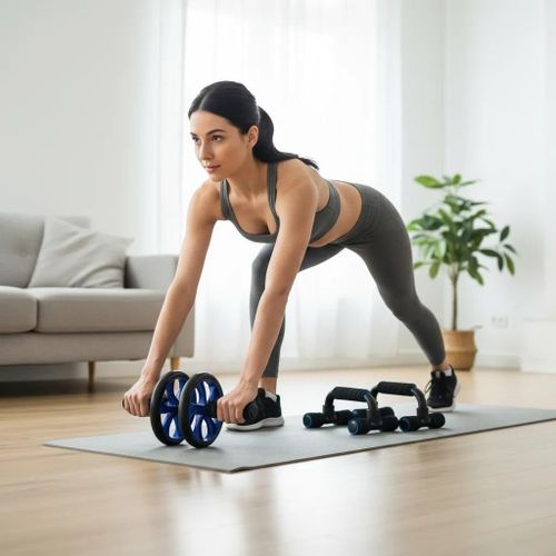 Five-piece ab wheel workout set, gym push-up machine - blue