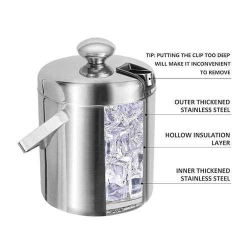 3L Ice Bucket with Tongs And Lid 304 Stainless Steel Bucket for Wet Bar,
