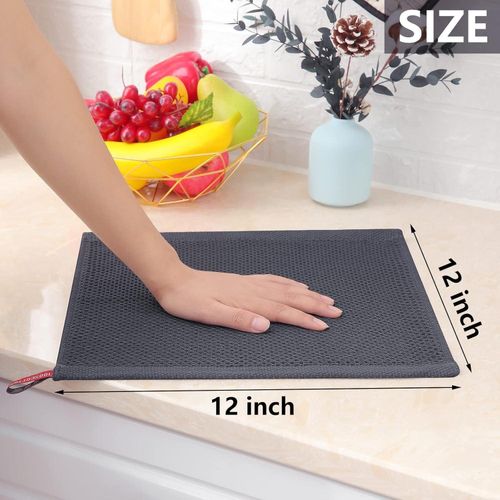 TodyJeyHo 100% Cotton Waffle Weave Kitchen Dish Cloths, Tea Towels Ultra Soft Absorbent Quick Drying Dish Towels, 34×34 CM, 3 Pack(Dark blue, Beige, Brown)