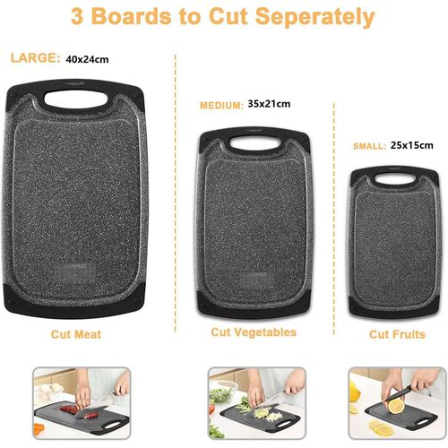 CYFAZA Cutting Boards for Kitchen, Large-Small Cutting Board Set of 3, Dishwasher Safe, Juice Groove, Easy Grip Handle, Non-Slip Rubber Cutting Board