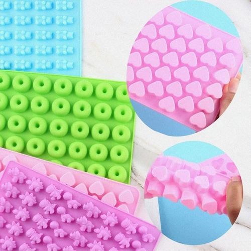Silicone Bear Candy Molds with 2 Droppers, Non-Stick, Includes Mini Dinosaur, Bear, Hearts and Mini Donut, Set of 4