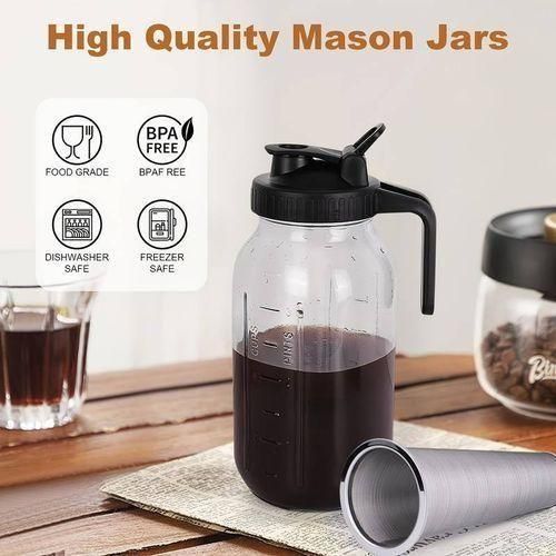 64 oz Cold Brew Coffee Maker, Mason Jar Cold Water Coffee Maker with Filter and Cleaning Brush
