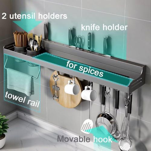 General 60cm Black Stainless Steel Kitchen Storage Shelf with Double Support