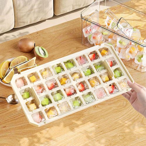 Ice Cube Trays with Lids, Scoop &amp; Ice Bucket 28/84 Pcs Portable Silicone Ice Cube Mold with Easy Pop Out Reusable Freezer Ice Box for Fridge (White, 3 Layer(84 pcs))