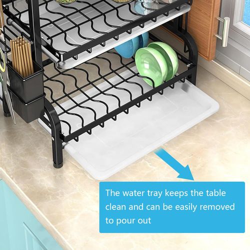 CYFAZA 2 Tier Dish Rack for Kitchen Counter, Dish Drying Rack with Draining Tray, Plate Rack &amp; Dish Drainer, Utensil Holder and Cutting Board Holder