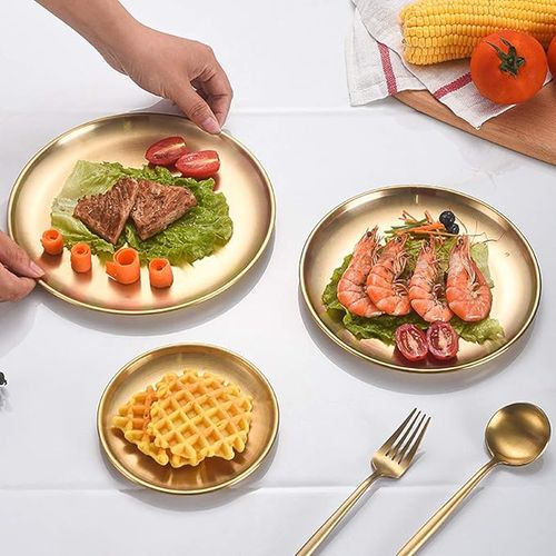 6-Pack Stainless Steel Plate/gold Round Dinner Plate/fruit Dessert Steak Plate