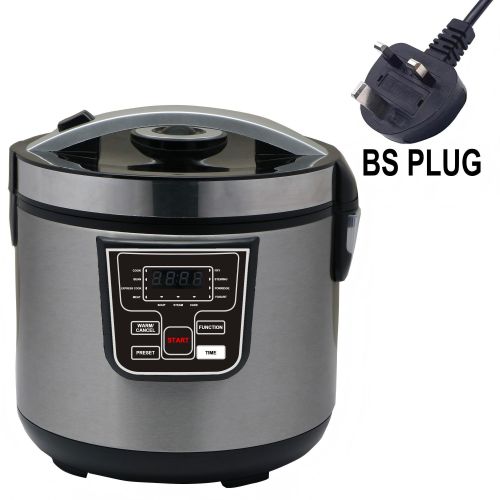 Multifunctional rice cooker, 11 preset cooking options, 5 liters water capacity, up to 12 cups of rice, with non stick inner pot, 24-hour delay timer and automatic keep warm function, with BS plug