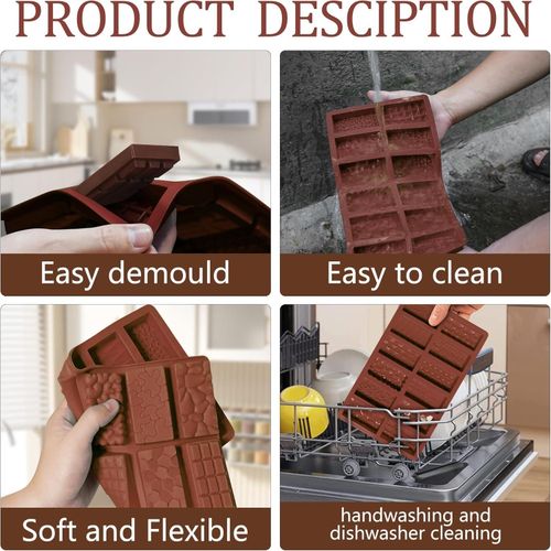 2 Pcs Creative Chocolate Molds with 100pc golden chocolate wrapping paper, Candy Bar Molds Silicone Deep Shapes, Silicone Molds for Wax Melts Non Stick Large
