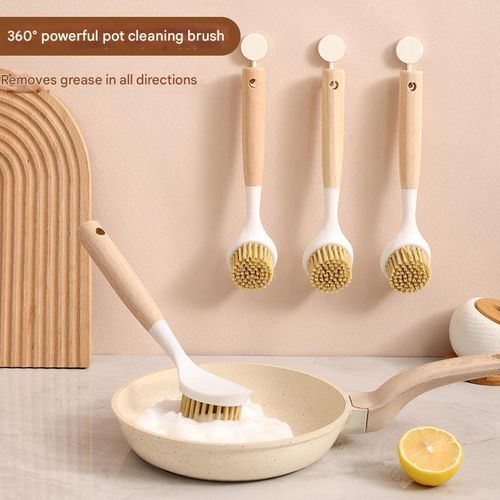 3pcs kitchen cleaning brush, wooden handle pot brush, dish brush