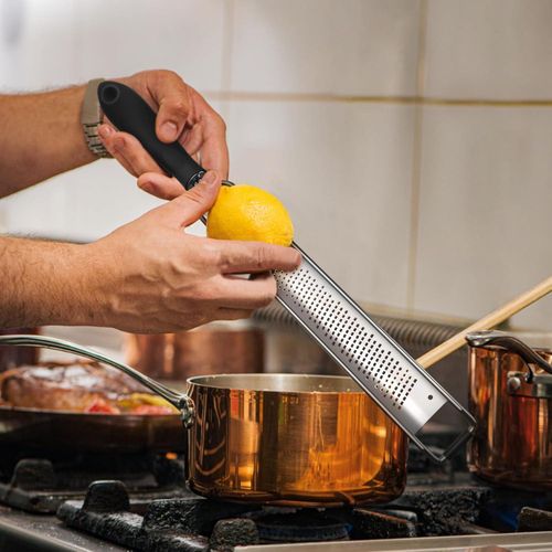 Zester Grater for Lemon Cheese, Pro Citrus &amp; Cheese Zester, Kitchen to Bar Essential with Comfy Black Handle
