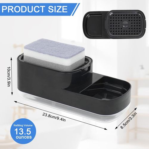 Effortless For Kitchen Cleanup 2 in 1 Soap Dispenser and Sponge Holder for Easy Access (Black)