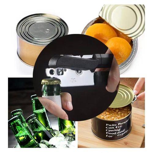 Manual Can Opener, Ergonomic Heavy Duty Design with Built-in Bottle Opener, Anti-Slip Handles, Smooth Edge Stainless Steel Cutter, Black