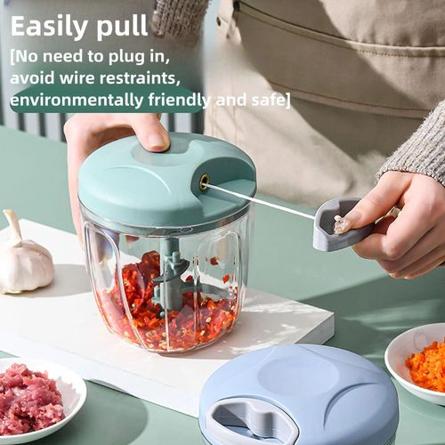 900ml Blue Manual  Processor for Vegetable, Chopper Meat Grinder, Portable  Mincer  for Vegetables, Ginger, Fruits, Nuts, Herbs