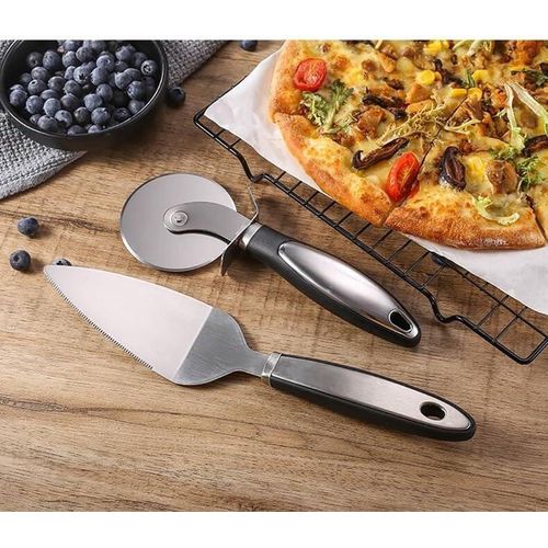 Pizza Wheel Cutter Server Set, Multipurpose Stainless Steel Pizza Cutter Pie Spatula with Sharp Blade for Cutting Pies, Pizza Slicer with Safety and Comfort Grip for Cutting Pizza and More