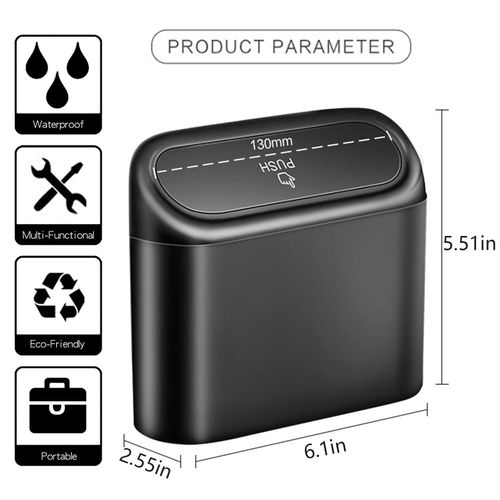 Flushrenic 2-piece mini car trash can with lid, small trash can, leak proof ABS trash can, car interior accessories, household trash can, suitable for cars and offices, with 30 garbage bags