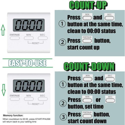 Flushrenic Kitchen Timer, Digital Kitchen Timers Magnetic Countdown Timer with Loud Alarm, Big Digits, Back Stand for Cooking, Classroom, Teachers - AAA Battery Included