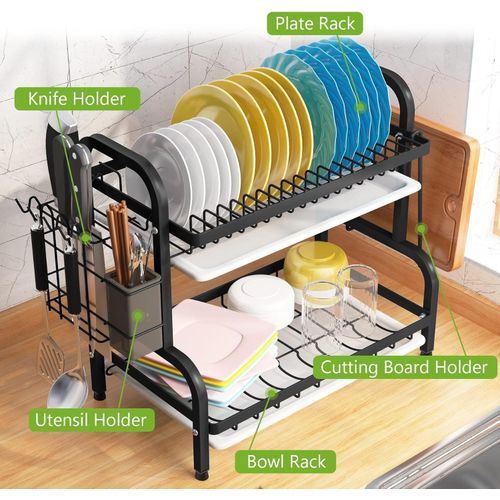 Dish Drainer 2 Tier Large Dish Drying Rack With 2 Drainboard