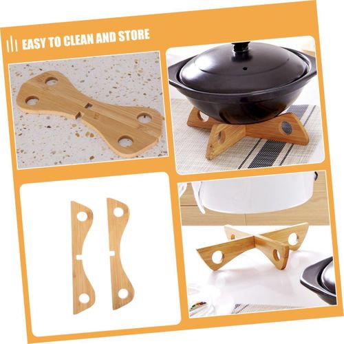 5 PCs Detachable Bamboo Trivet Hot Pads for Pots and Dishes Cross-Style Heat Resistant Kitchen Counter Rack Pot Holder for Hot Dishes Reversible Pot Holder Detachable Table Trivets