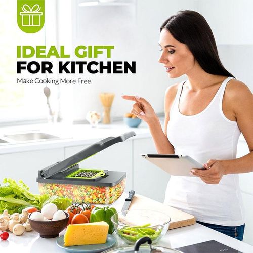 DONFANLIA 16-in-1 Vegetable Chopper Pro - Stainless Steel, BPA-Free, Mandoline Slicer &amp; Dicer Set with Drain Basket, Compact 13" Storage, Safe for Kids
