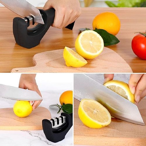 CYFAZA Kitchen Knife Accessories: 3-Stage Knife Sharpener Helps Repair, Restore, Polish Blades and Cut-Resistant Glove Black