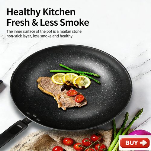 Smartraha life RahaLife 32CM Non Stick Pan Medical Stone Wok Physical Sufuria Cookware Saute Deep Frying Cooking Pots