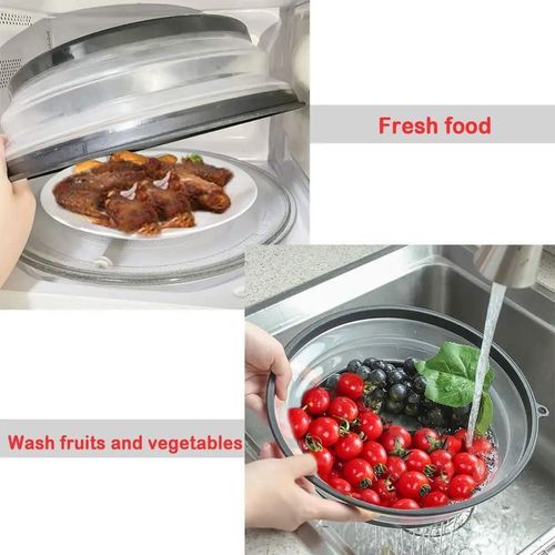Collapsible Microwave Splatter Cover &amp; Colander - BPA-Free, Vented Lid with Hook Hole, Dishwasher Safe (1 Pack)