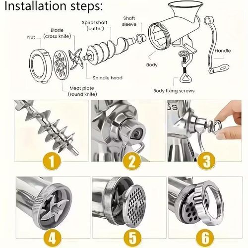 Manual Meat Grinder | Multi-Purpose Kitchen Tool for Vegetables and Meat, Processor with Table Clamp, Hand Crank, Non-Electric, Durable Copper Construction