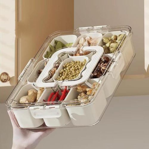 Sealed snack container with 9 compartments for kitchen refrigerator storage