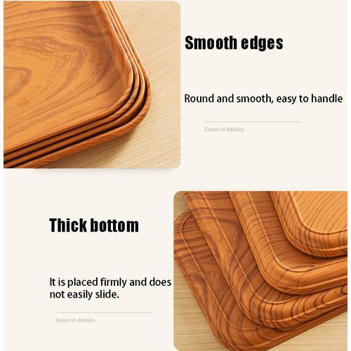 A set of 4 - wood grain trays, fruit plates, dinner plates-Dark wood grain