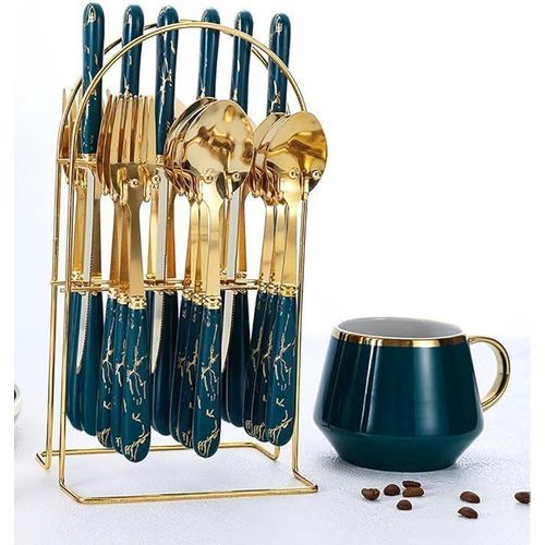 24-piece stainless steel cutlery set - dark green
