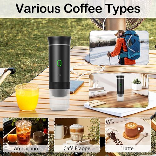 TodyJeyHo Machine Portable Expresso 3-en-1, Mini cafetière pour voyage, cafetière auto auto-chauffante avec USB-C, petite Machine Expresso