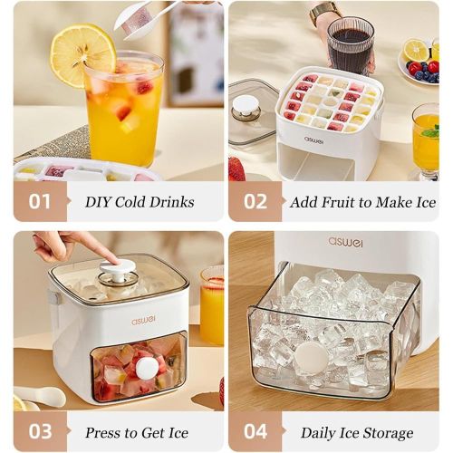 addigoes Premium Ice Cube Tray - Freezer Ice Tray Ice Mold Ice Maker for Drinks Whiskey Beer Cocktail Coffee, Transparent Sealed Lid Design for Keep Ice Clean, With Tweezers and 2 Ice Trays Storage