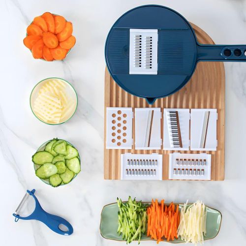 addigoes 7-in-1 Multifunction Mandoline Slicer &amp; Vegetable Chopper - Food Slicer with Container, Onion Cutter &amp; Chopping Artifact, Easy Storage (Blue)