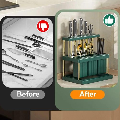 TIMBUTUS Multi-Function Kitchen Knife Holder – Cutlery Rack, Utensil Organizer &amp; Drainer
